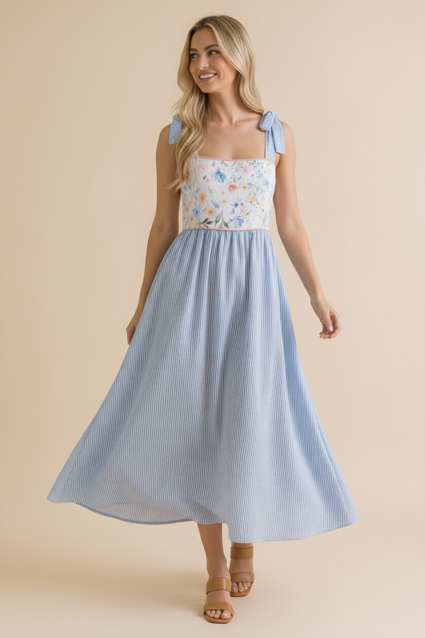 Floral Print Tube Top Bow Strap Dress