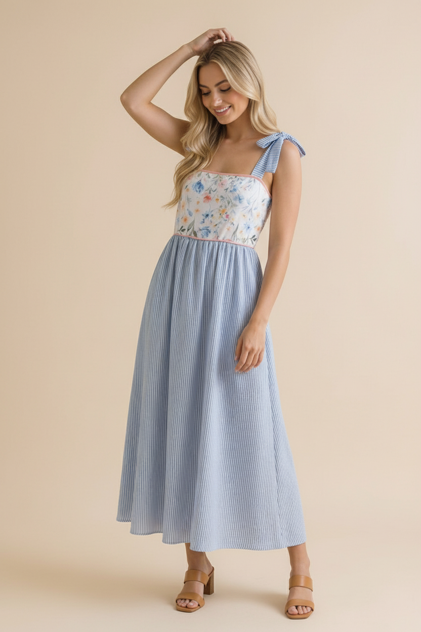 Floral Print Tube Top Bow Strap Dress