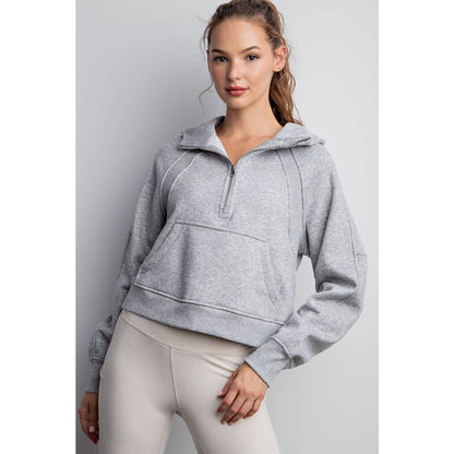 FRENCH TERRY CROPPED QUARTER ZIP HOODIE JACKET