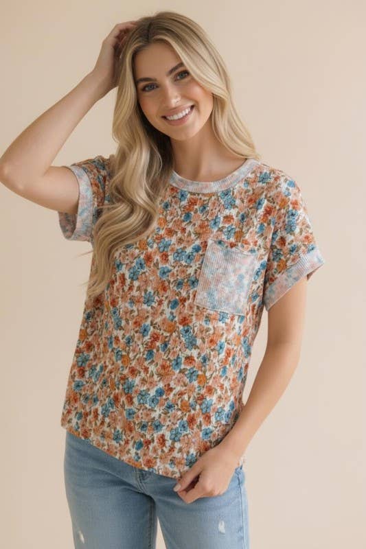 Ribbed Floral Doman Top