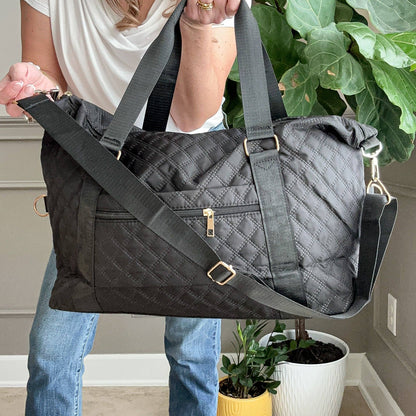 Quilted Overnight Duffle with Trolly Sleeve White