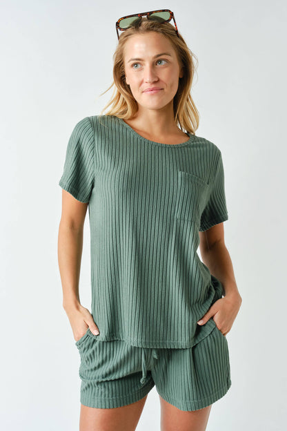Softcore Ribbed Lounge Pocket Tee