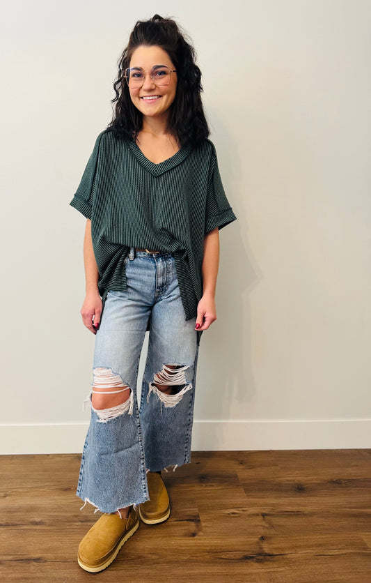 Charlie Ribbed V-Neck Top