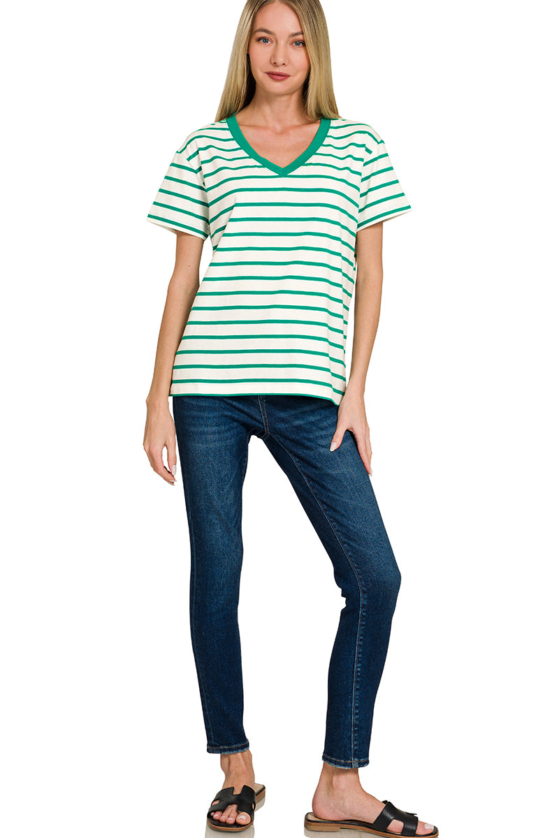 Striped V-Neck Basic Tees