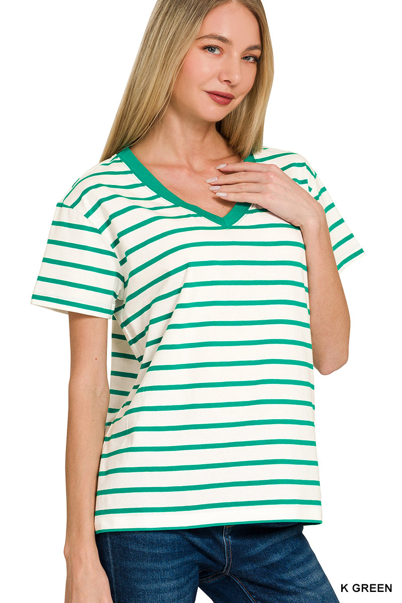Striped V-Neck Basic Tees