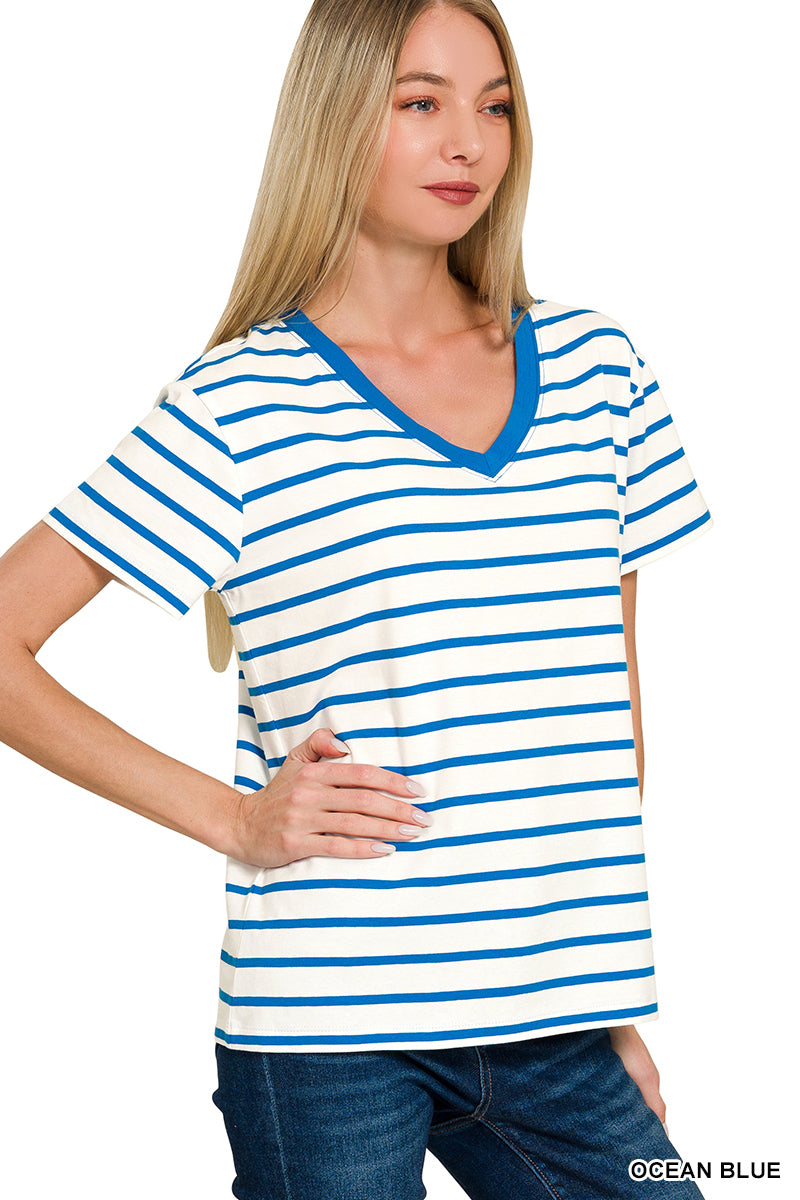 Striped V-Neck Basic Tees