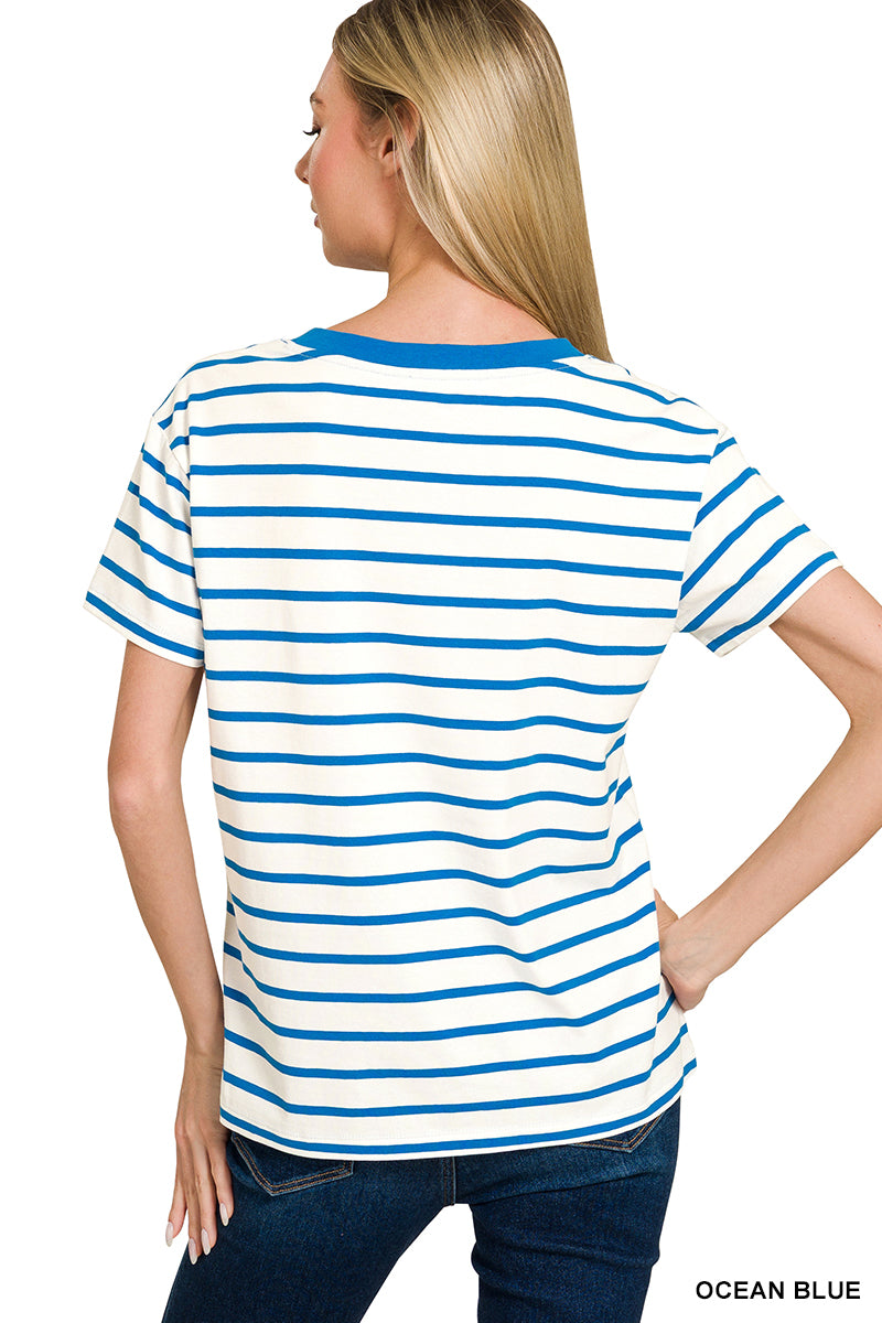Striped V-Neck Basic Tees