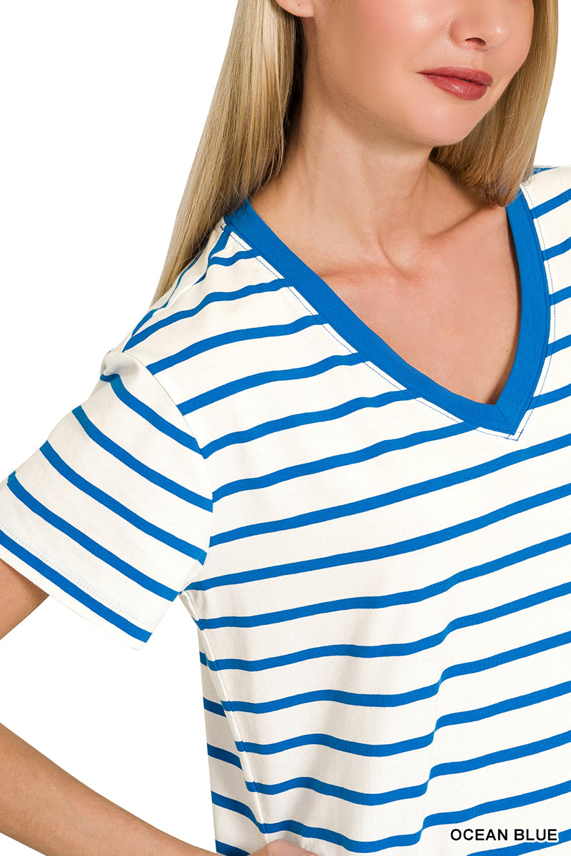 Striped V-Neck Basic Tees