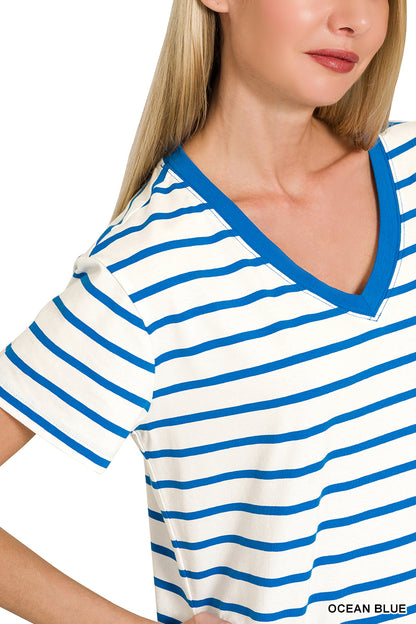 Striped V-Neck Basic Tees