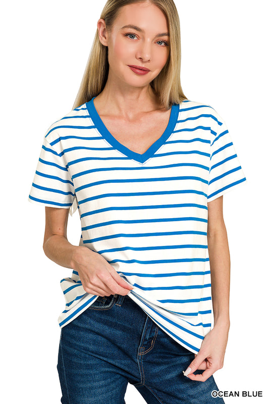 Striped V-Neck Basic Tees