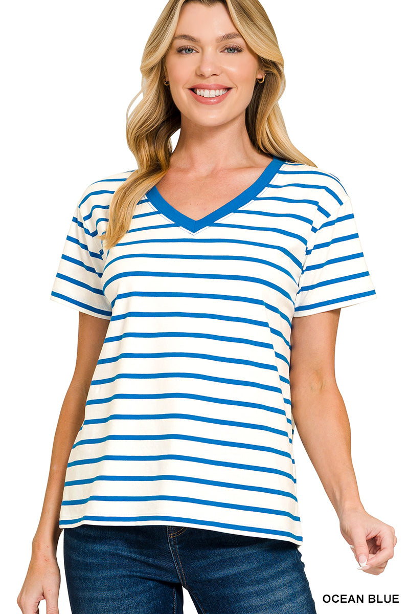Striped V-Neck Basic Tees