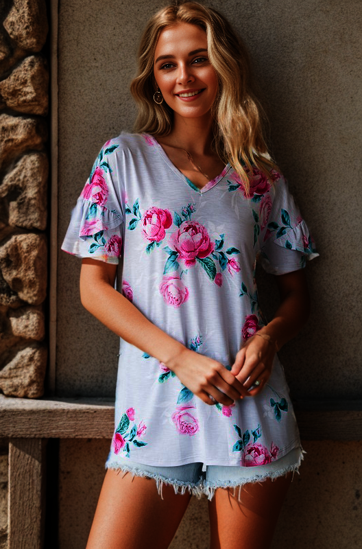 Ruffled Pink Floral Top