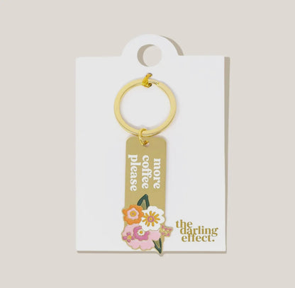 Enamel Floral Keychain - More Coffee Please