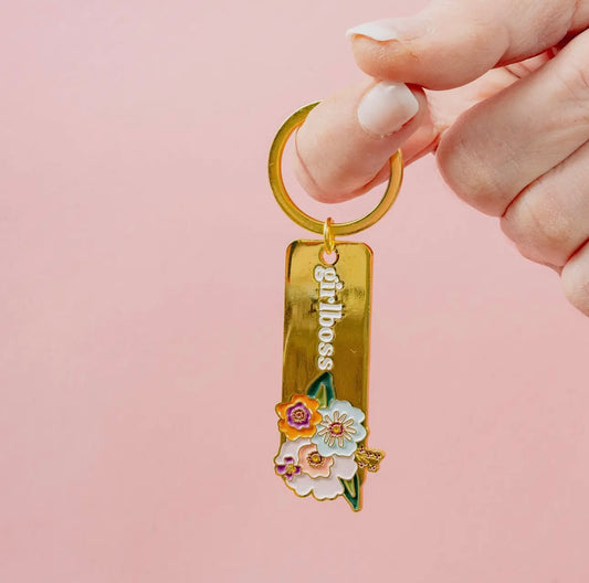 Enamel Floral Keychain - Girlboss