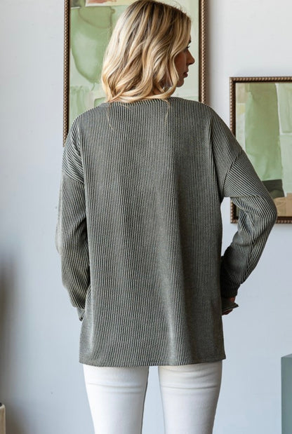Olive Ribbed Hi-Low Hem Top