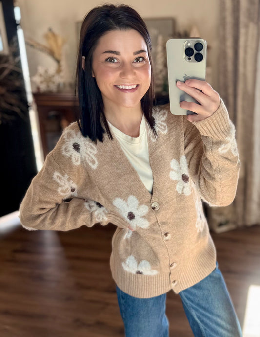Floral V-Neck Button Up Cardigan