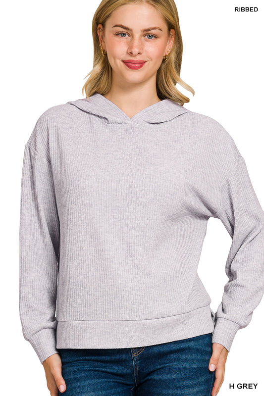 Heather Grey Ribbed Hoodie