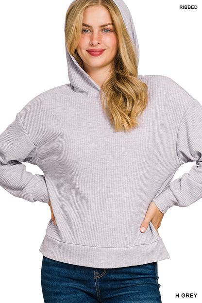 Heather Grey Ribbed Hoodie