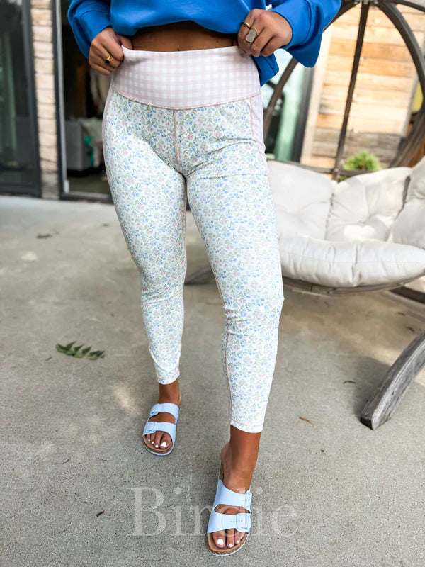 Floral Checkered Contrast Leggings