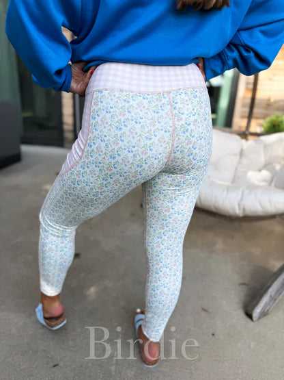 Floral Checkered Contrast Leggings