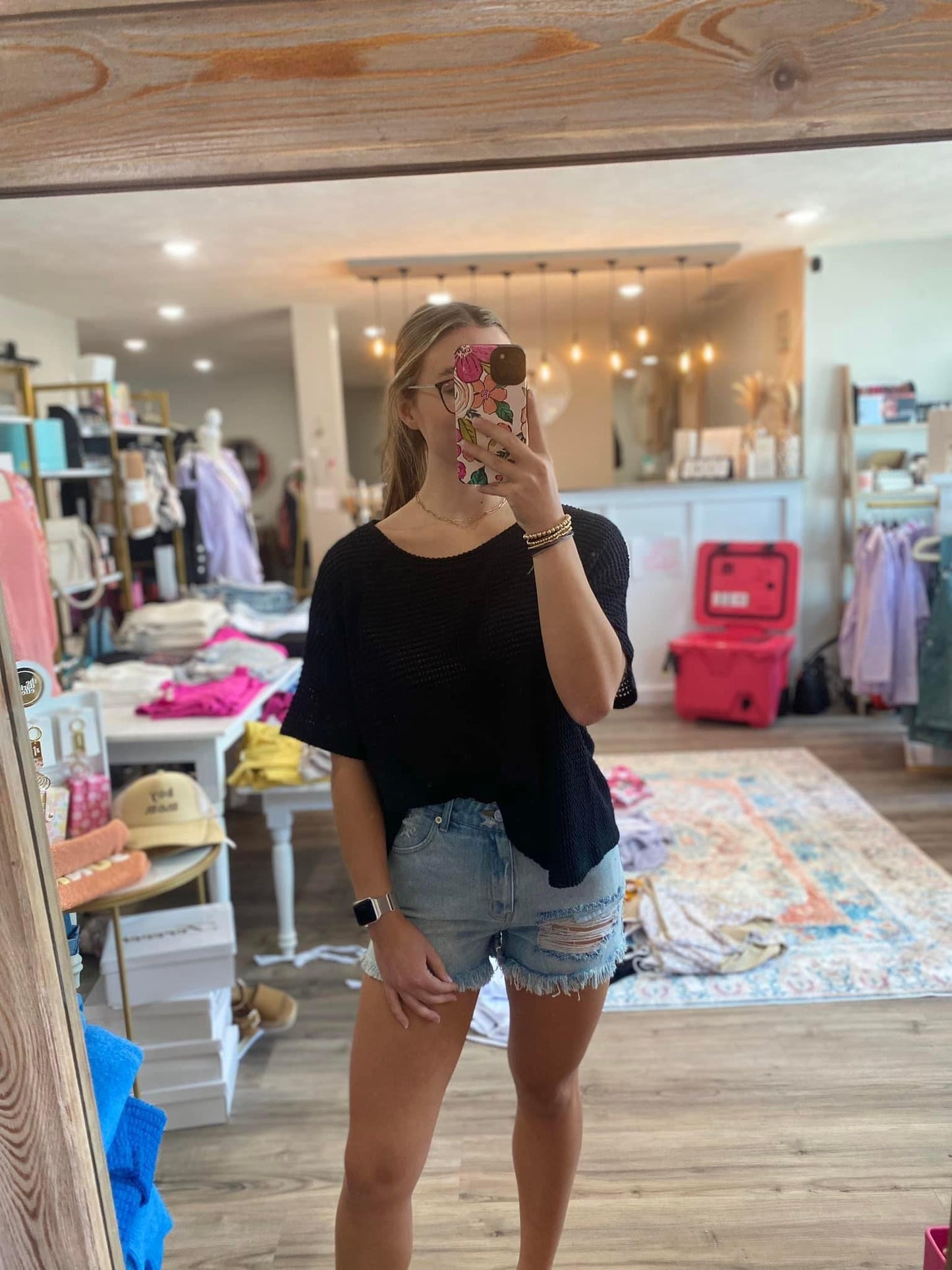 Waffle knit short sleeve