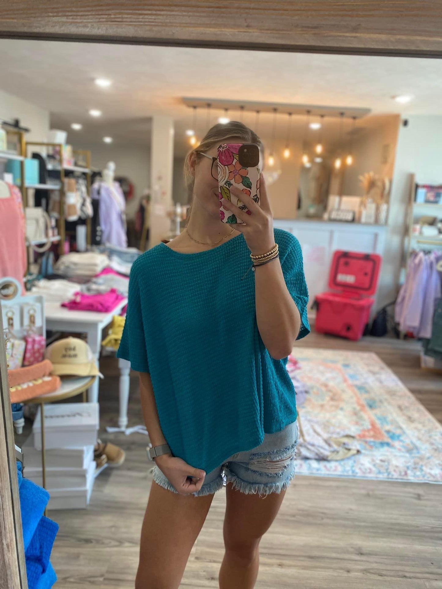 Waffle knit short sleeve