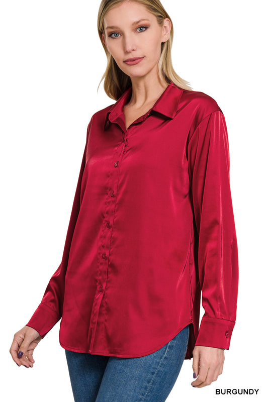 Bailey Satin Charmeuse Button Top