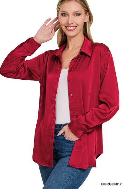 Bailey Satin Charmeuse Button Top
