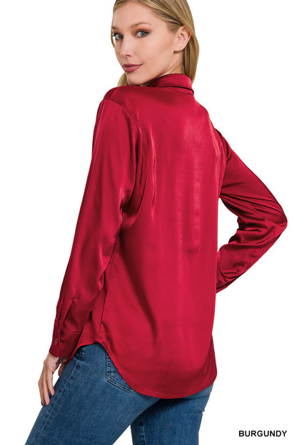 Bailey Satin Charmeuse Button Top