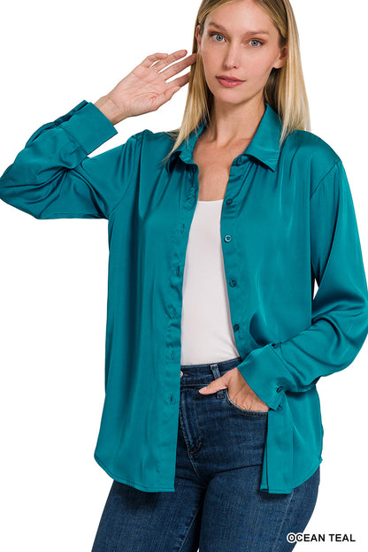Bailey Satin Charmeuse Button Top