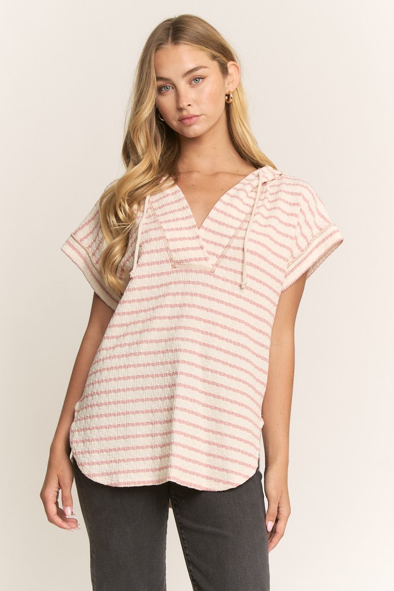 Rose & Cream Striped Knit Top