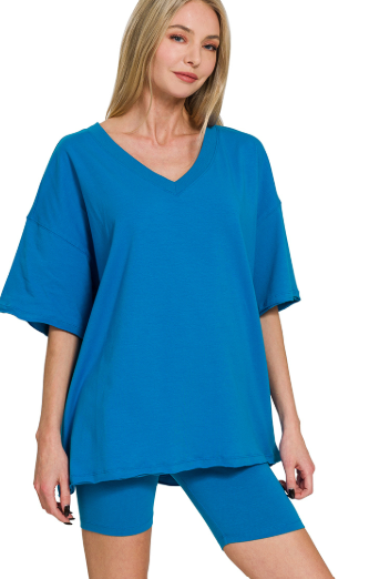 Oversized V-Neck Tee + Biker Short Set