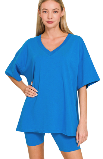 Oversized V-Neck Tee + Biker Short Set