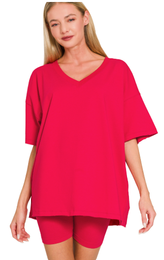 Oversized V-Neck Tee + Biker Short Set