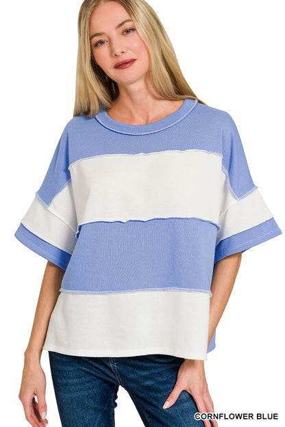 Blue Colorblock Reverse Seam Top