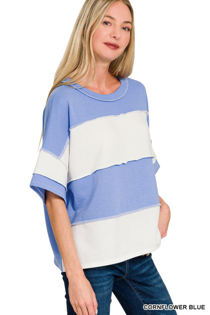 Blue Colorblock Reverse Seam Top