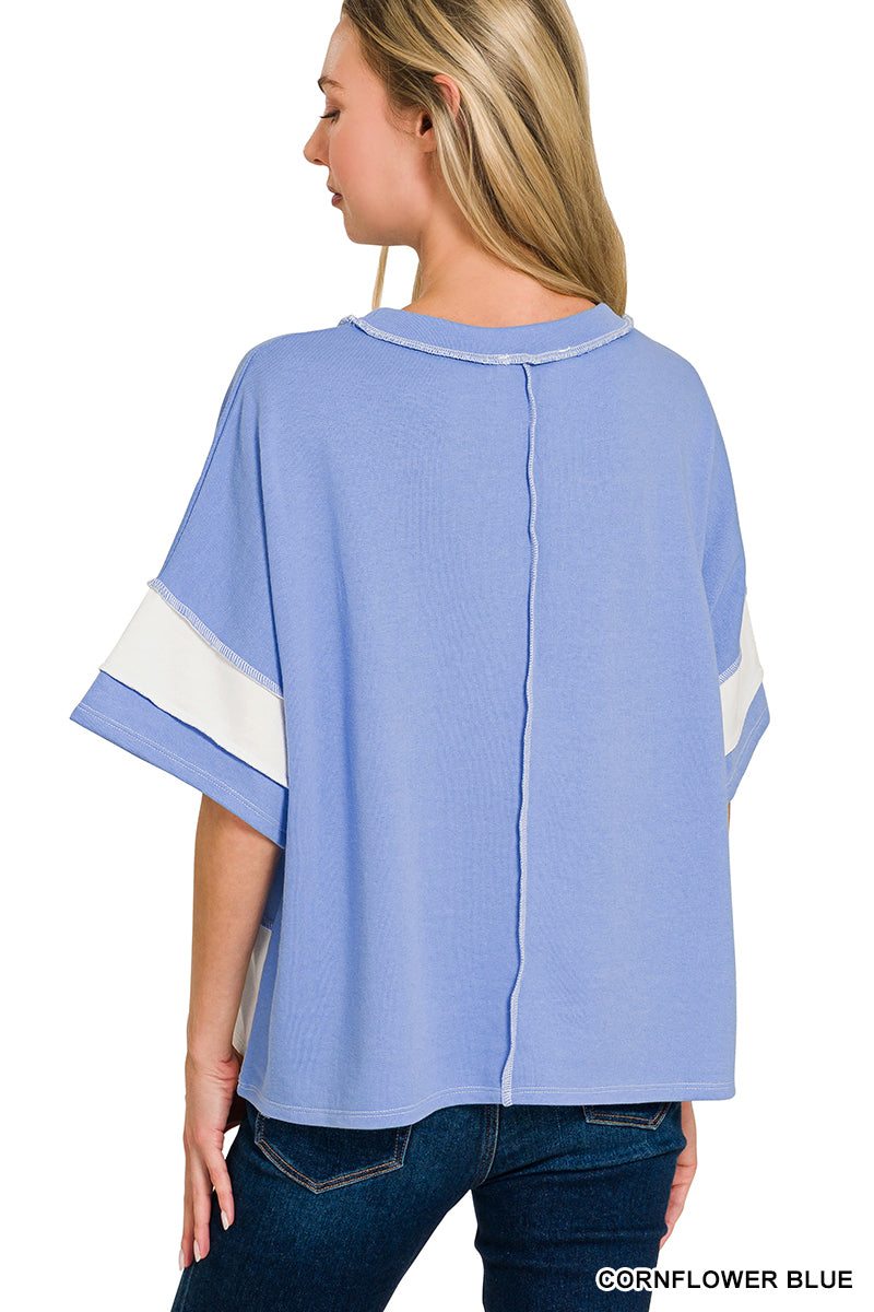 Blue Colorblock Reverse Seam Top