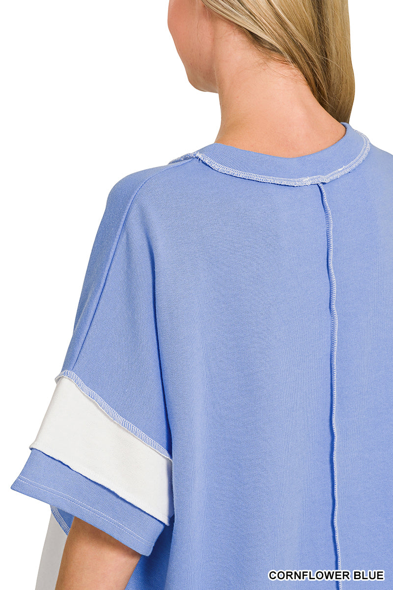 Blue Colorblock Reverse Seam Top