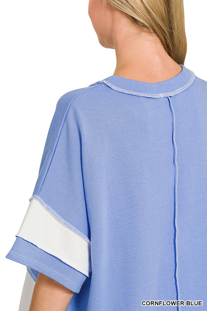 Blue Colorblock Reverse Seam Top