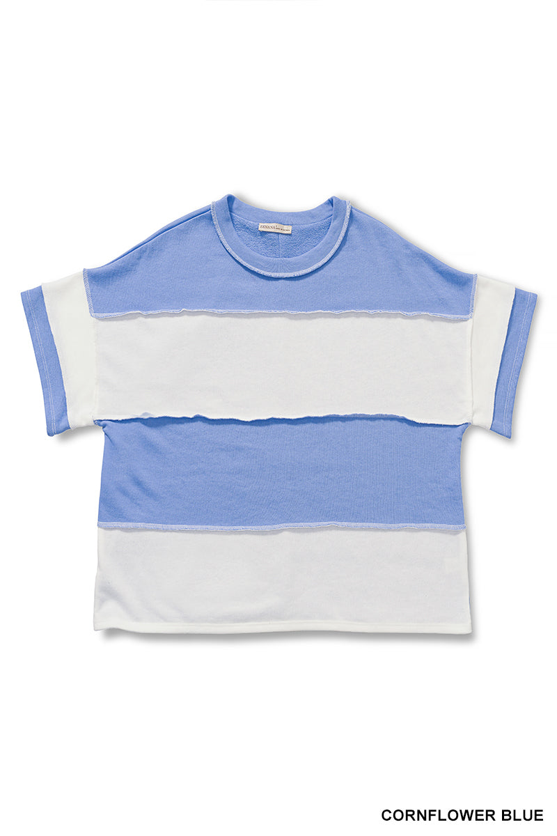 Blue Colorblock Reverse Seam Top