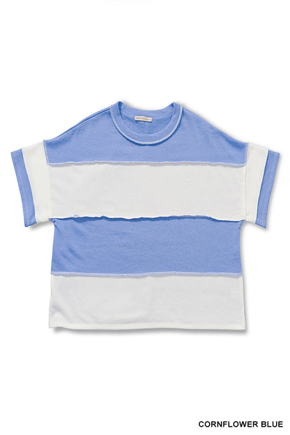 Blue Colorblock Reverse Seam Top