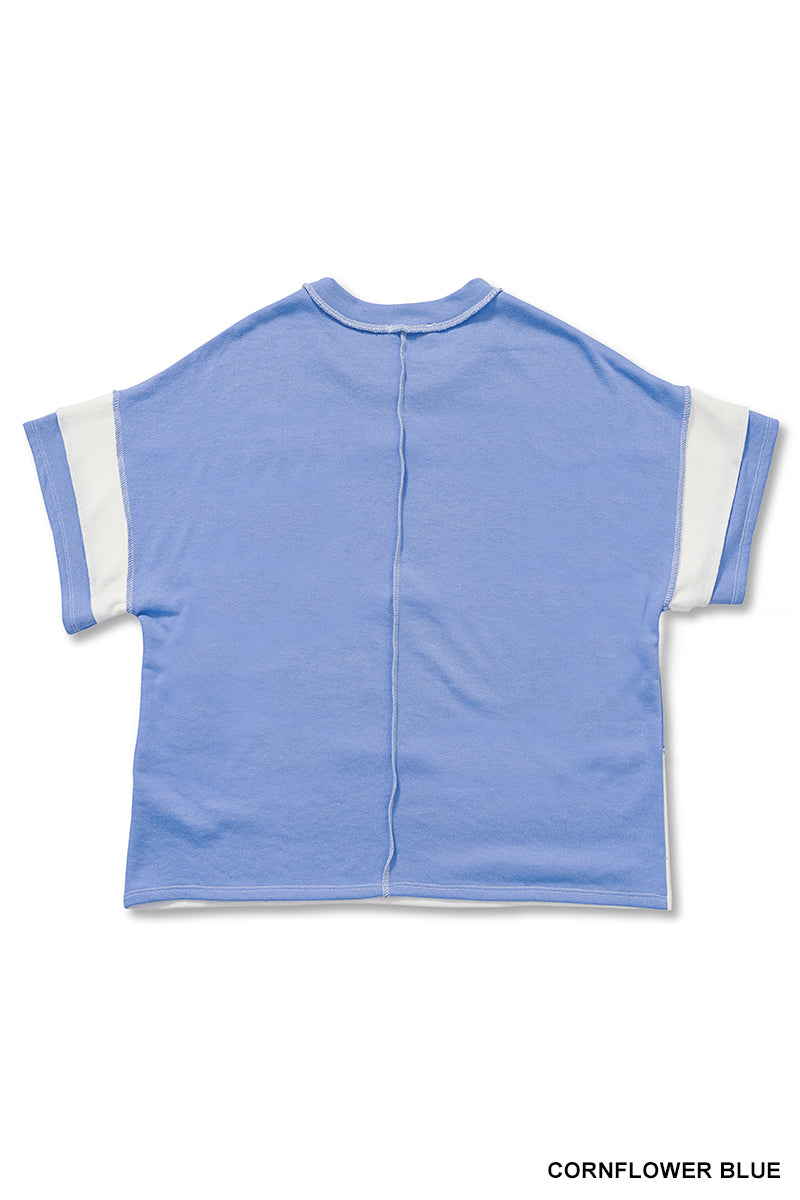 Blue Colorblock Reverse Seam Top