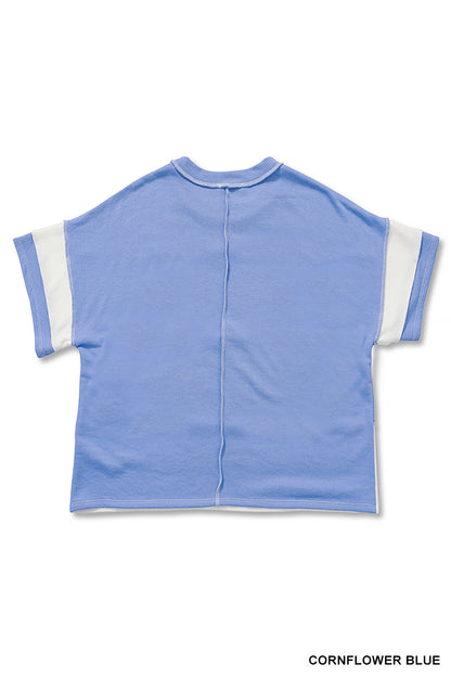 Blue Colorblock Reverse Seam Top