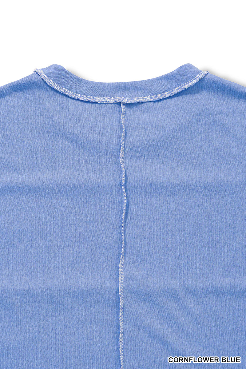Blue Colorblock Reverse Seam Top
