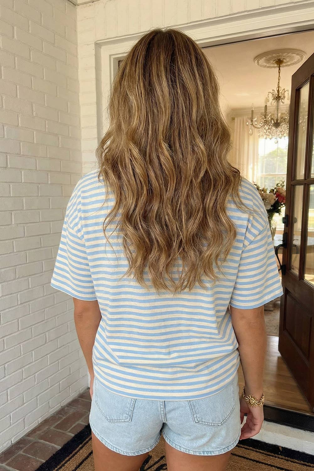 Stripe Looks Contrast Drop Shoulder Loose Tee