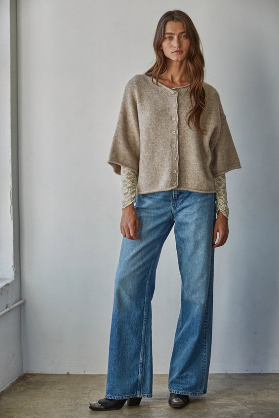 Kelsey Quarter Sleeve Light Mocha Cardigan
