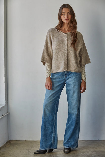 Kelsey Quarter Sleeve Light Mocha Cardigan