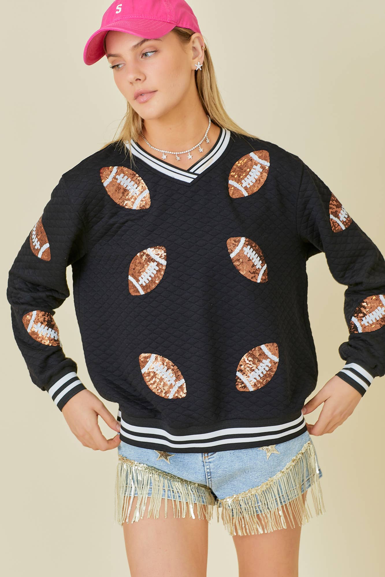 Quilted Fabric with Football Patch Game day Top