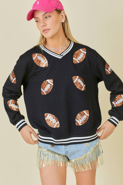 Quilted Fabric with Football Patch Game day Top