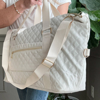 Quilted Overnight Duffle with Trolly Sleeve White